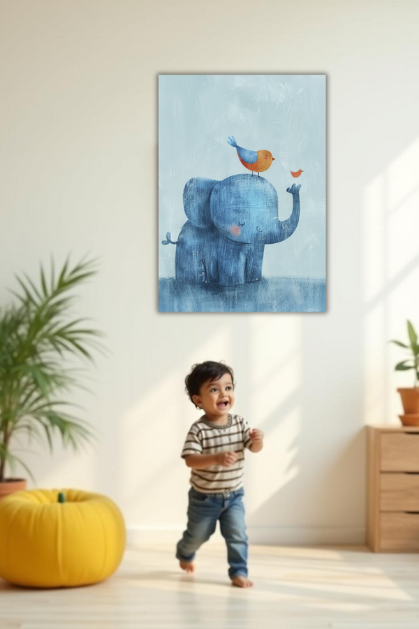 Baby elephant with bird